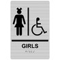 Brushed Silver ADA Braille GIRLS Accessible Restroom Sign RRE-140_Black_on_BrushedSilver