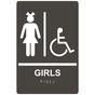 Charcoal Gray ADA Braille GIRLS Accessible Restroom Sign RRE-140_White_on_CharcoalGray