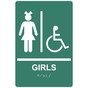 Pine Green ADA Braille GIRLS Accessible Restroom Sign RRE-140_White_on_PineGreen