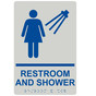 Pearl Gray ADA Braille Women's RESTROOM AND SHOWER Sign with Symbol RRE-14823_Blue_on_PearlGray