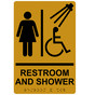 Gold ADA Braille Accessible Women's RESTROOM AND SHOWER Sign with Symbol RRE-14824_Black_on_Gold