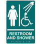 Bahama Blue ADA Braille Accessible Women's RESTROOM AND SHOWER Sign with Symbol RRE-14824_White_on_BahamaBlue