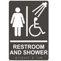 Charcoal Gray ADA Braille Accessible Women's RESTROOM AND SHOWER Sign with Symbol RRE-14824_White_on_CharcoalGray