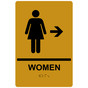 Gold ADA Braille WOMEN Restroom Right Sign with Symbol RRE-14854_Black_on_Gold