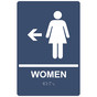 Navy ADA Braille WOMEN Restroom Left Sign with Symbol RRE-14855_White_on_Navy