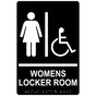 Black ADA Braille Accessible WOMENS LOCKER ROOM Sign with Symbol RRE-19964_White_on_Black