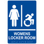 Blue Braille WOMENS LOCKER ROOM Sign with Dynamic Accessibility Symbol RRE-19964R_White_on_Blue