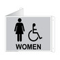 Silver Triangle-Mount Accessible WOMEN Restroom Sign With Symbol