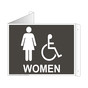 Charcoal Gray Triangle-Mount Accessible WOMEN Restroom Sign With Symbol