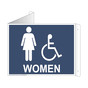 Navy Triangle-Mount Accessible WOMEN Restroom Sign With Symbol