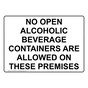 No Open Alcoholic Beverage Containers Are Allowed Sign NHE-26790