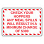 Check Your Hoppers Any Meal Spills Will Result Sign NHE-30615