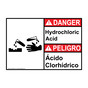 English + Spanish ANSI DANGER Hydrochloric Acid Sign With Symbol ADB-3910