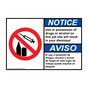 English + Spanish ANSI NOTICE Use or possession of drugs or alcohol on this job site Sign With Symbol ANB-8546