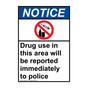 Portrait ANSI NOTICE Drug Use In This Area Will Be Reported Sign with Symbol ANEP-8042