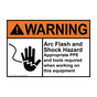 ANSI WARNING Arc Flash and Shock Hazard Appropriate PPE and tools required Sign with Symbol AWE-9623