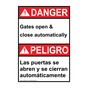 English + Spanish ANSI DANGER Gates Open & Close Automatically Sign ADB-3360