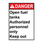 Portrait ANSI DANGER Open Fuel Tank Authorized Personnel Only Sign ADEP-19965