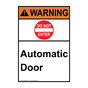 Portrait ANSI WARNING Automatic Door Sign with Symbol AWEP-28551