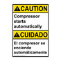 English + Spanish ANSI CAUTION Compressor Starts Automatically Sign ACB-7970