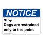 ANSI NOTICE Stop Dogs are restrained only to this point Sign ANE-34152