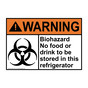 ANSI WARNING Biohazard No Food Or Drink Sign with Symbol AWE-1470