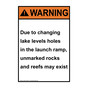 Portrait ANSI WARNING Due to changing lake levels holes Sign AWEP-37589