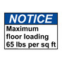 ANSI NOTICE Maximum floor loading 65 lbs per sq ft Sign ANE-26860