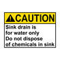 ANSI CAUTION Sink drain is for water only Do Sign ACE-26964