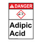 Portrait ANSI DANGER Adipic Acid Sign with GHS Symbol ADEP-37256