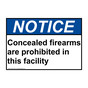 ANSI NOTICE Concealed Firearms Prohibited Facility Sign ANE-1780