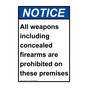 Portrait ANSI NOTICE All weapons prohibited on these premises Sign ANEP-16325