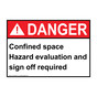 ANSI DANGER Confined space Hazard evaluation and Sign ADE-38978
