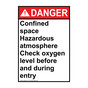 Portrait ANSI DANGER Confined space Hazardous atmosphere Sign ADEP-50311