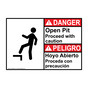 English + Spanish ANSI DANGER Open Pit Proceed With Caution Sign With Symbol ADB-5055