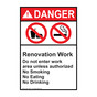 Portrait ANSI DANGER Renovation Work Do not enter work area Sign with Symbol ADEP-13021