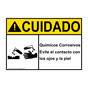 Spanish ANSI CAUTION Corrosive Chemicals Avoid Contact Sign With Symbol ACS-1990