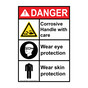 Portrait ANSI DANGER Corrosive Handle with care Wear PPE Sign with Symbol ADEP-28087