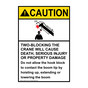 Portrait ANSI CAUTION Two-Blocking The Crane Will Cause Death Sign with Symbol ACEP-13103