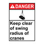 Portrait ANSI DANGER Keep Clear Of Swing Radius Of Cranes Sign with Symbol ADEP-4035