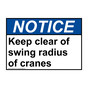 ANSI NOTICE Keep clear of swing radius of cranes Sign ANE-28311