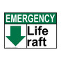 ANSI EMERGENCY Life raft [with down arrow] Sign with Symbol AEE-50062