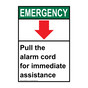 Portrait ANSI EMERGENCY Pull the alarm cord Sign with Symbol AEEP-28752