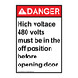 Portrait ANSI DANGER High voltage 480 volts must be Sign ADEP-27021