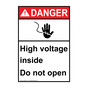 Portrait ANSI DANGER High Voltage Inside Do Not Open Sign with Symbol ADEP-3715