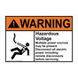 ANSI WARNING Hazardous Voltage Multiple power Sign with Symbol AWE-28641