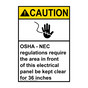 Portrait ANSI CAUTION Front Of Electrical Panel Keep Clear Sign with Symbol ACEP-5085