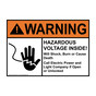 ANSI WARNING HAZARDOUS VOLTAGE INSIDE! Will Shock, Burn or Cause Death Sign with Symbol AWE-3570-R