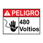 Spanish ANSI DANGER 480 Volts Sign With Symbol ADS-1070