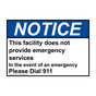 ANSI NOTICE This facility does not provide emergency Sign ANE-28962